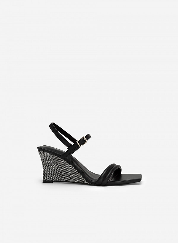 Giày Sandal Đế Xuồng Canvas Quai Ngang May Chần Bông - SDX 0431 - Màu Đen