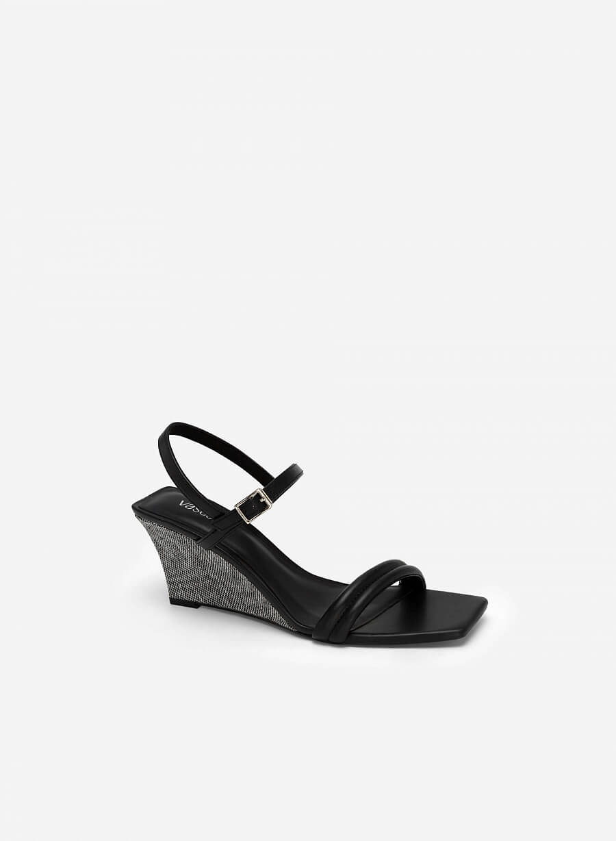 Giày sandal đế xuồng canvas quai ngang may chần bông - SDX 0431 - Màu đen - vascara.com