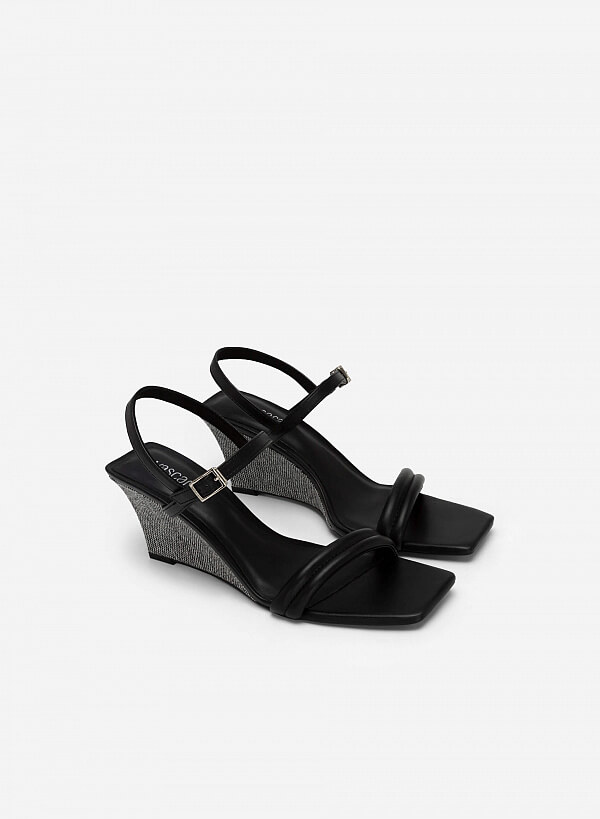 Giày Sandal Đế Xuồng Canvas Quai Ngang May Chần Bông - SDX 0431 - Màu Đen - VASCARA