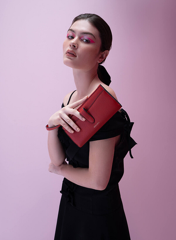 Edge Stitch Flap Wallet - WLL 0251 - Red - VASCARA