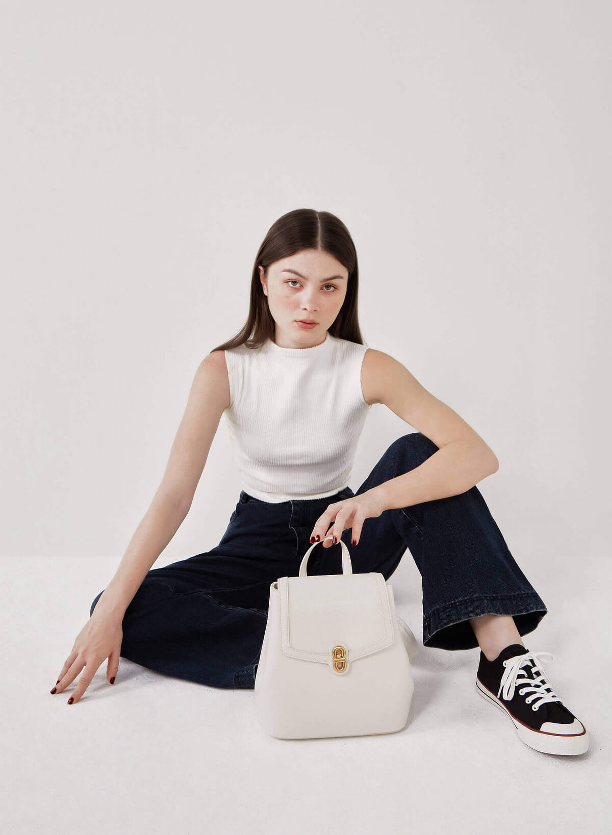 Gold Lock Lizard-Effect Flap Backpack - BAK 0176 - Cream - vascara.com