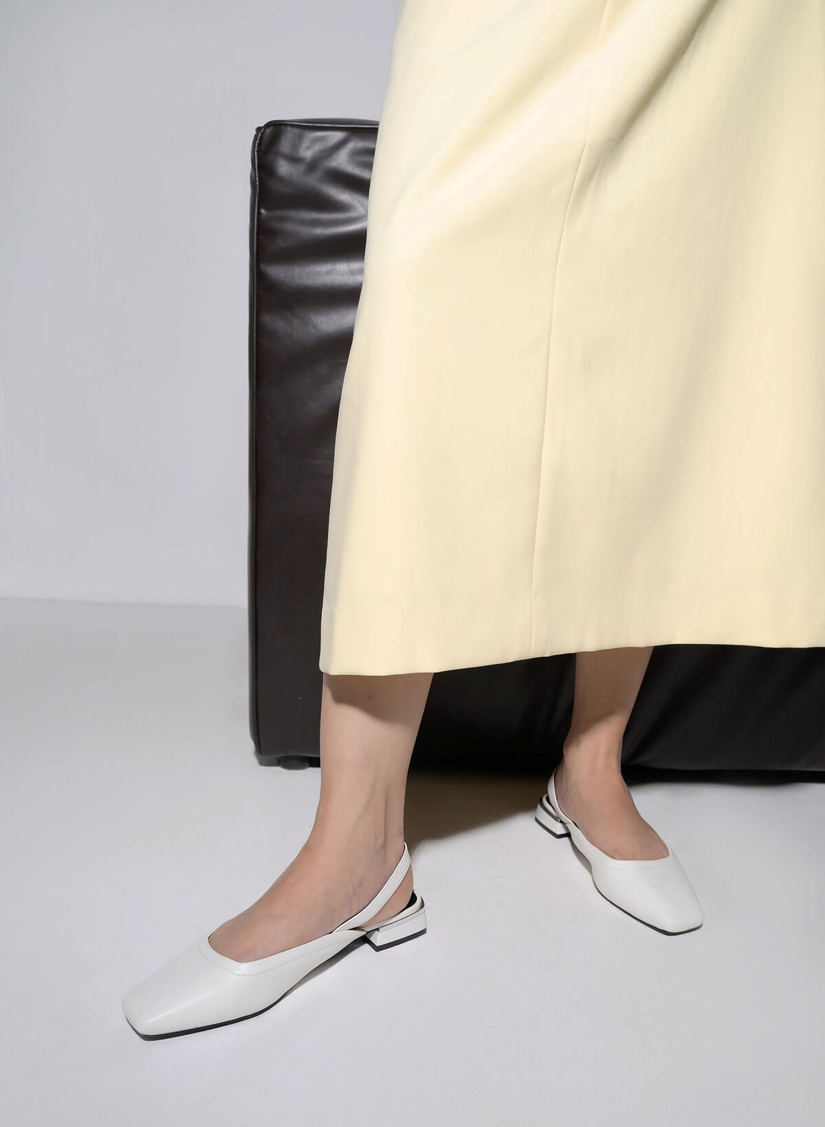 Metallic Edge Heel Square Toe Slingbacks - HIG 0559 - White - vascara.com