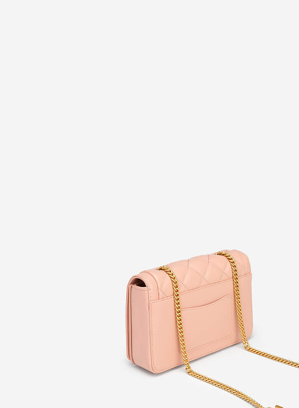 Chain Strap Grid Quilted Crossbody Bag - MES 0203 - Pink - VASCARA
