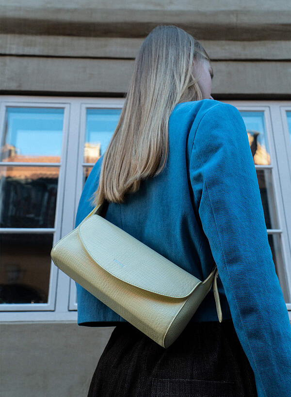 Croc-effect Handbag - SAC 0308 - Light Yellow - VASCARA