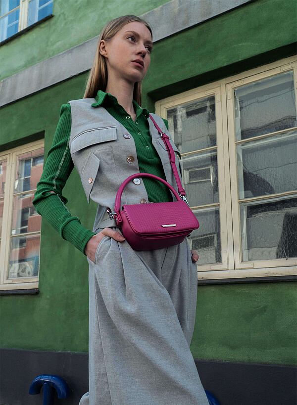 Embossed Stripe Mini Handbag - SAC 0306 - Pink - VASCARA
