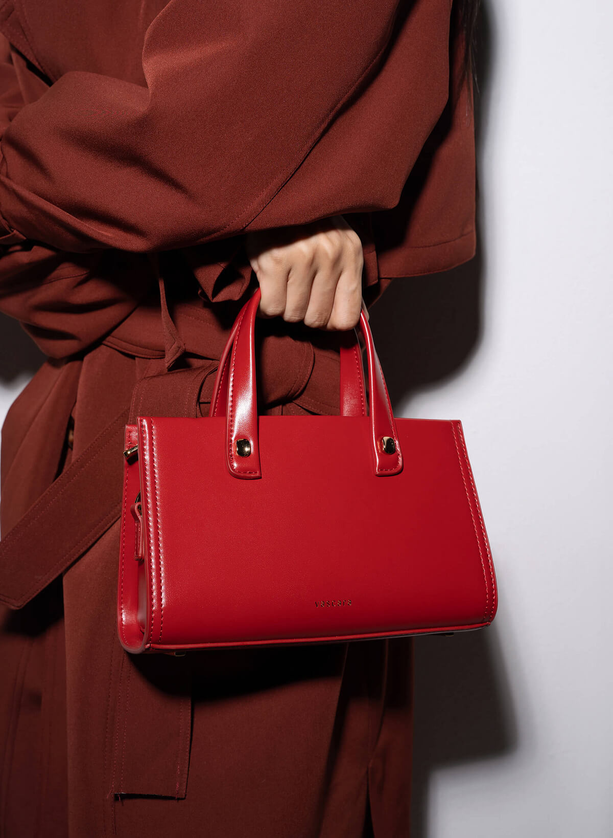 Metal Décor Double Handle Tote Bag - TTE 0101 - Red - vascara.com