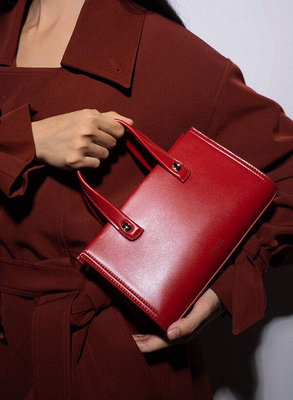 Metal Décor Double Handle Tote Bag - TTE 0101 - Red - VASCARA