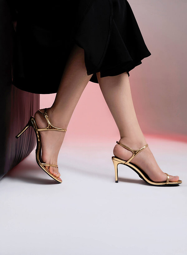 Skinny Strap Metallic Sandals - PUM 0737 - Dark Gold - VASCARA
