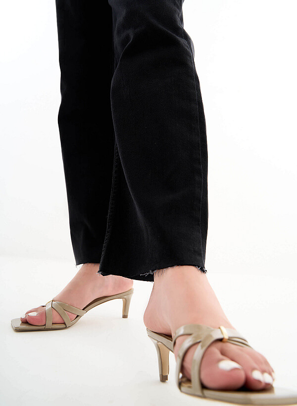 Cross Strap Cuban Heel Square Toe Mule Sandals - MUL 0165 - Olive - VASCARA