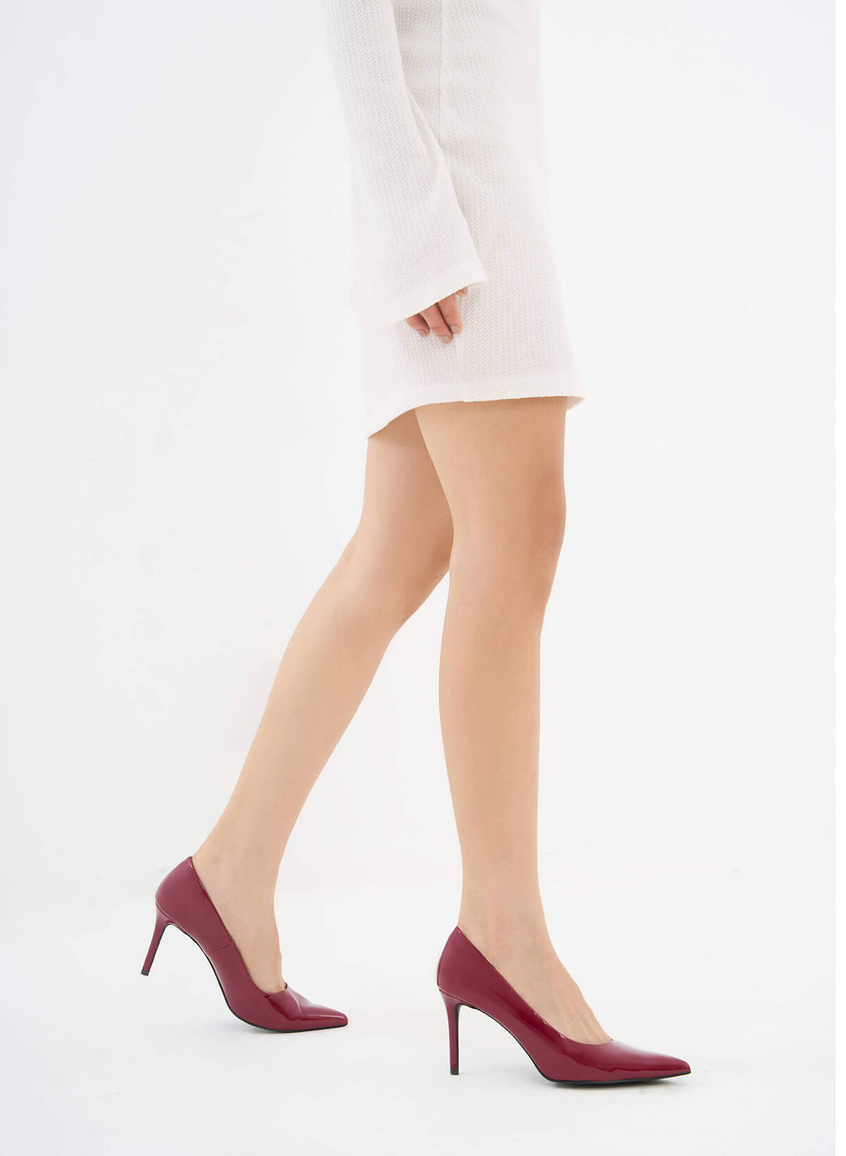 Polished Style Stiletto Heel Pointed Toe Pumps - HIG 0528 - Bordeaux - vascara.com