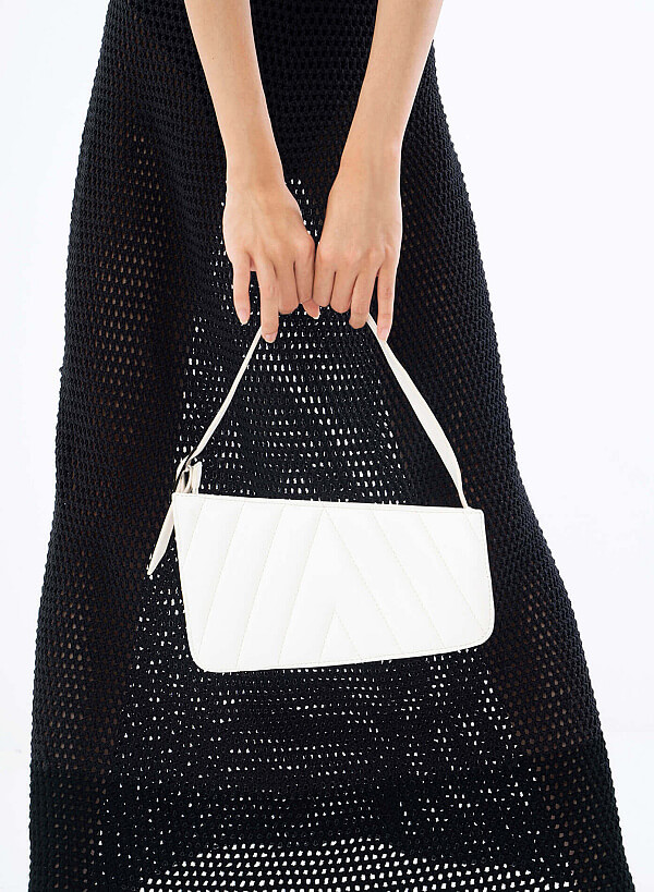 Quited Acute Shoulder Hobo Handbag - TTE 0088 - White