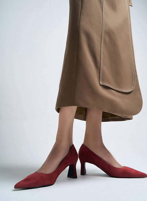 Spool Block Heel Pointed Toe Pumps - HIG 0542 - Bordeaux