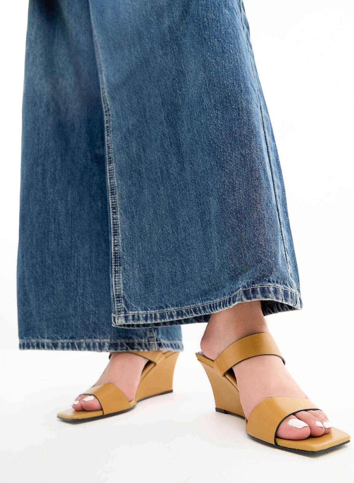 Double Strap Wedge Heel Lizard-effect Mules - GXG 0053 - Dark Yellow - VASCARA
