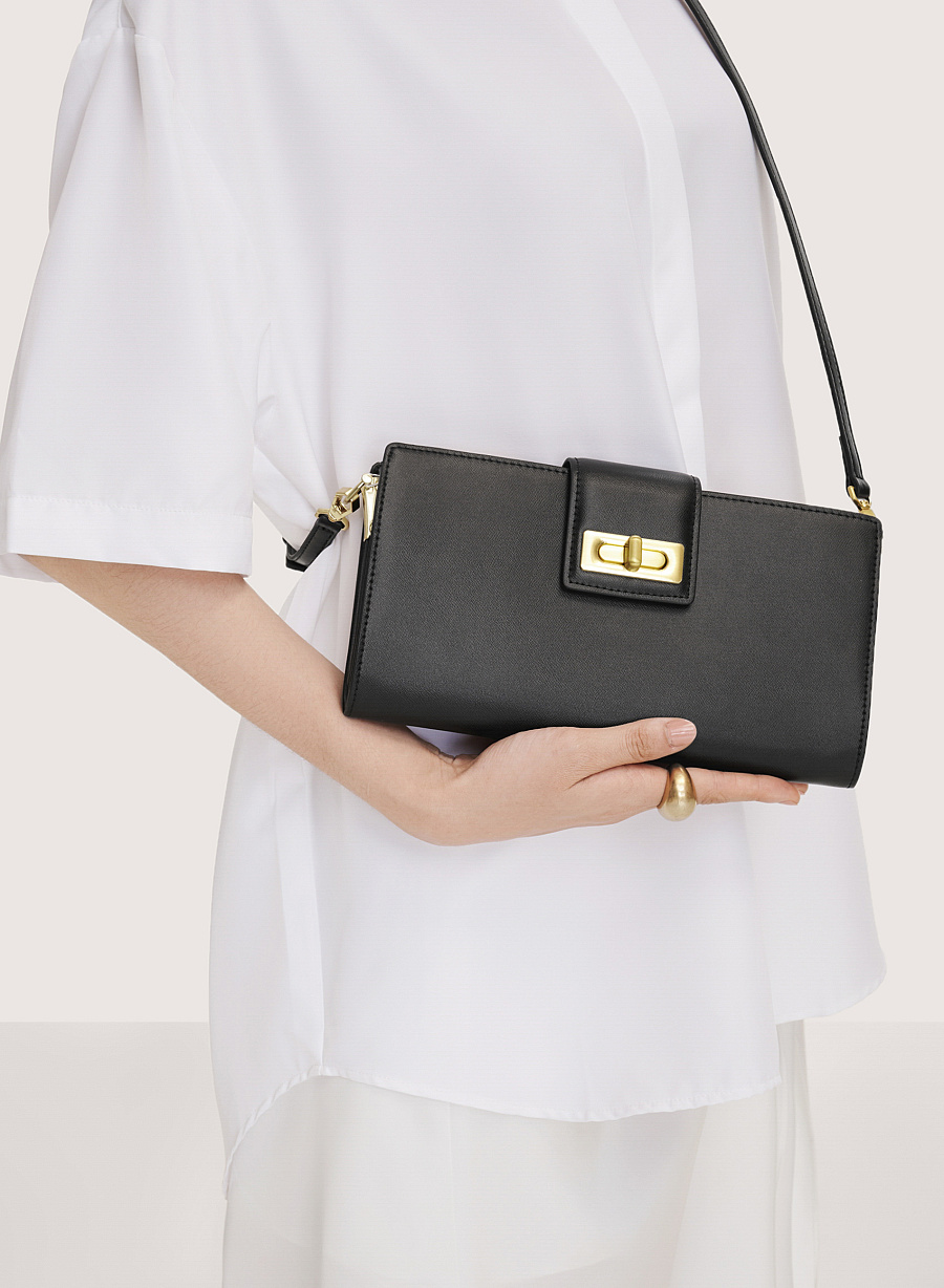 Clutch Da Thật Nhấn Khóa Gài - CLU 0112 - Màu Đen - vascara.com