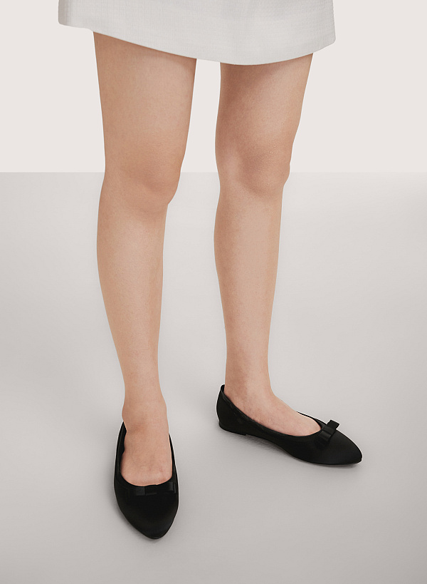 Giày búp bê satin nhấn nơ trang trí - GBB 0428 - Màu đen - VASCARA