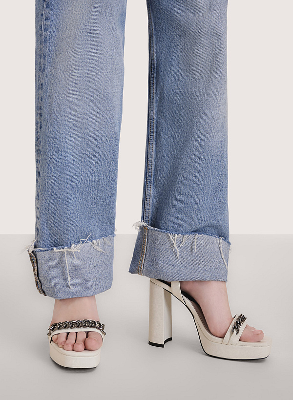 Sandal ankle strap nhấn dây xích trang trí - SDN 0732 - Màu trắng - VASCARA