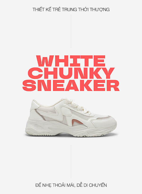 Sneaker đế chunky nhấn da suede - SNK 0058 - Màu trắng - VASCARA