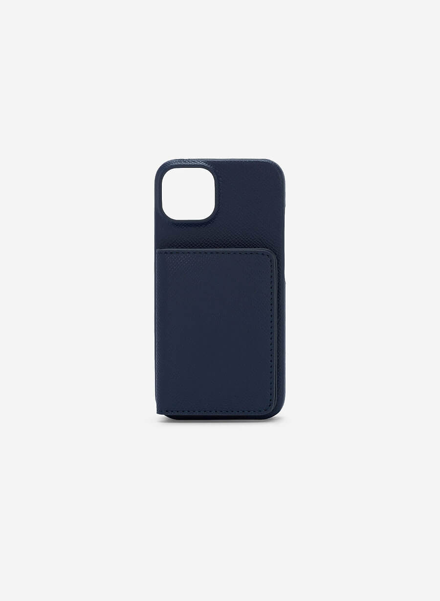 Ốp lưng điện thoại iphone 14 phối ví mini đựng thẻ - IPC 1404 - Màu xanh navy - VASCARA