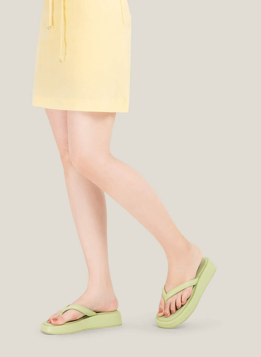 Dép kẹp flatform phối liệu hiệu ứng vải canvas - DXP 0192 - Màu xanh bạc hà - vascara.com