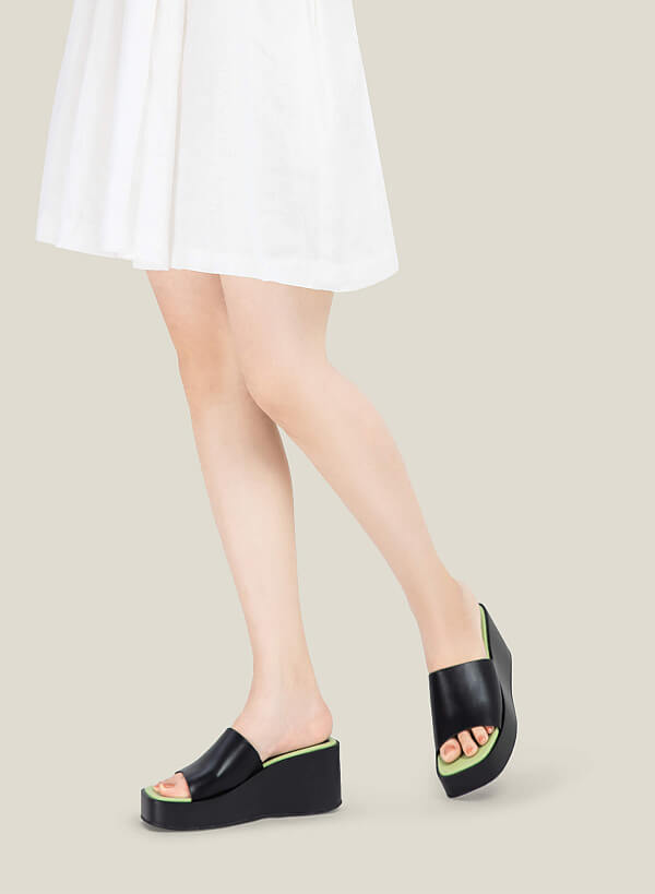 Guốc flatform quai ngang nhấn màu lót - GXG 0055 - Màu đen - VASCARA