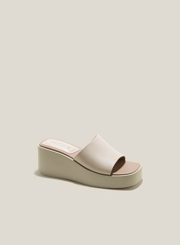 Guốc flatform quai ngang nhấn màu lót - GXG 0055 - Màu kem