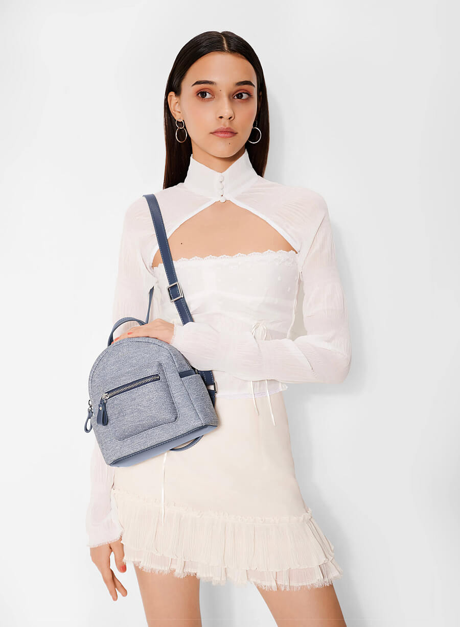 Balo mini denim nhấn khóa kéo - BAC 0192 - Màu xanh navy - vascara.com