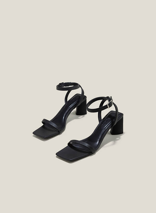 Giày sandal ankle strap nhấn gót hình khối cách điệu - SDN 0761 - Màu đen - VASCARA