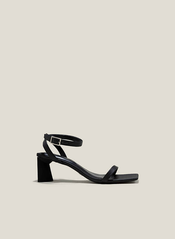 Giày sandal ankle strap nhấn gót hình khối cách điệu - SDN 0761 - Màu đen