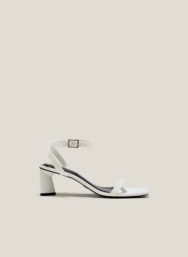 Giày sandal ankle strap nhấn gót hình khối cách điệu - SDN 0761 - Màu trắng