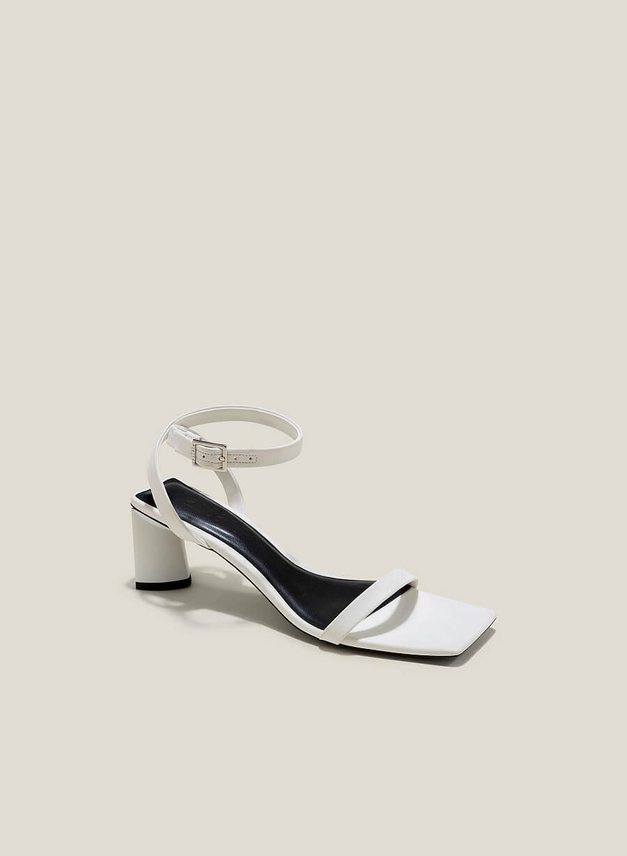 Giày sandal ankle strap nhấn gót hình khối cách điệu - SDN 0761 - Màu trắng - vascara.com