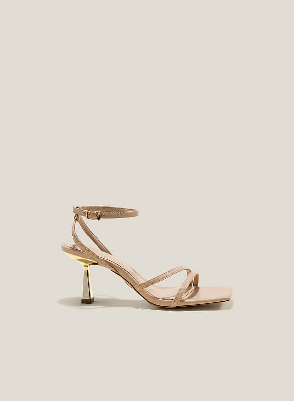 Giày sandal ankle strap vân da kỳ đà - SDN 0765 - Màu be - VASCARA