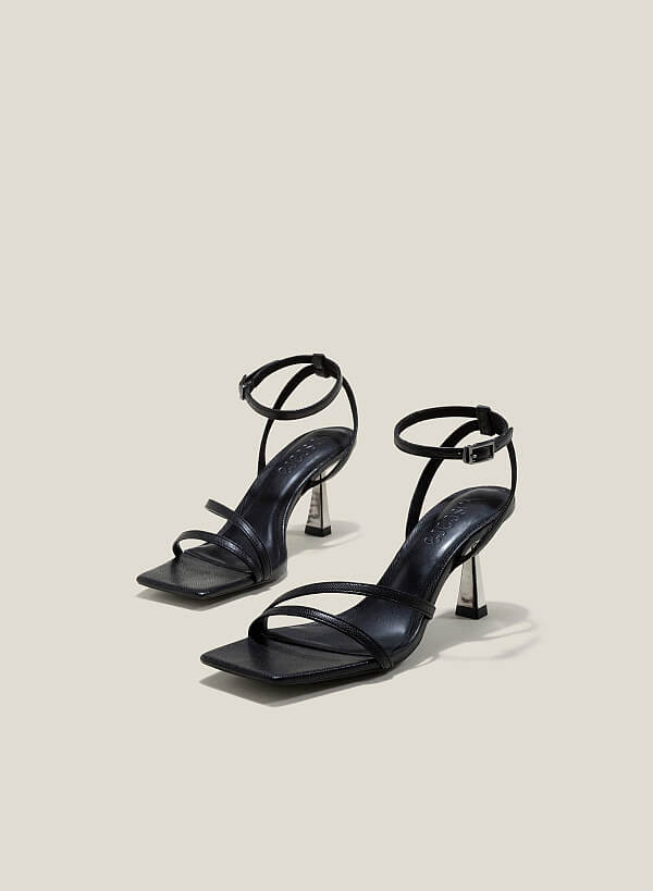 Giày sandal ankle strap vân da kỳ đà - SDN 0765 - Màu đen - VASCARA