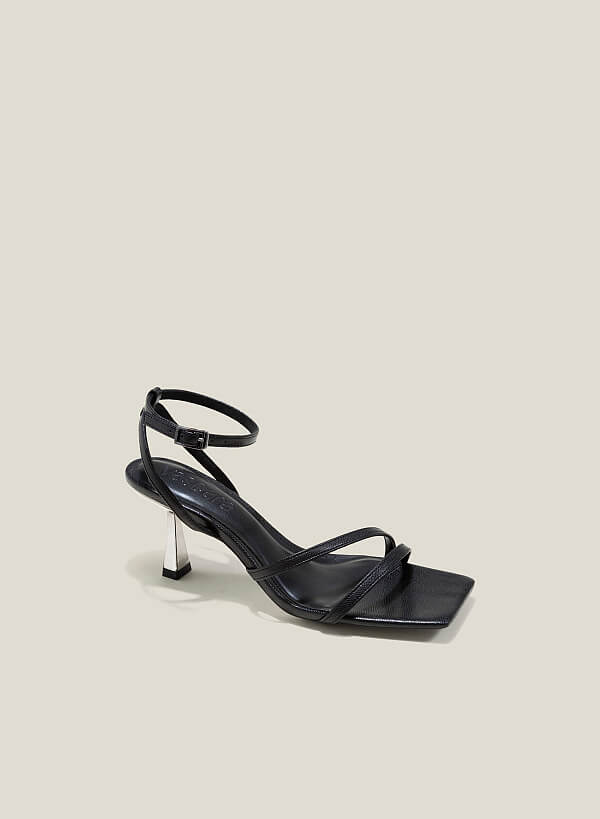 Giày sandal ankle strap vân da kỳ đà - SDN 0765 - Màu đen - VASCARA