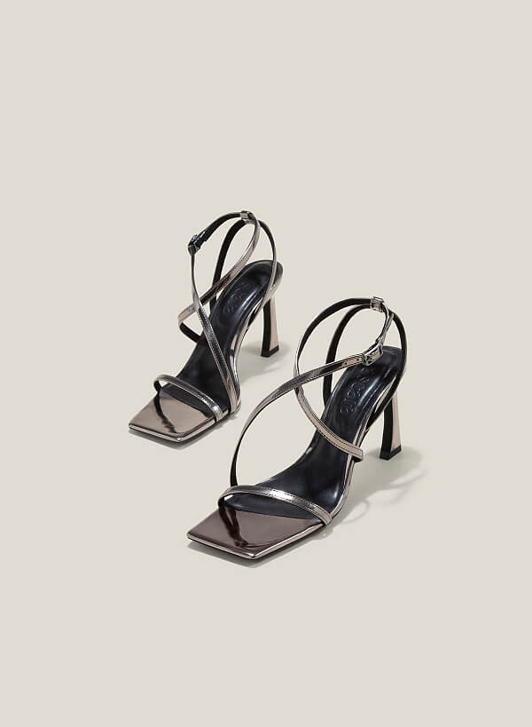 Giày sandal metallic quai mảnh - SDN 0762 - Màu xám khói đậm - VASCARA