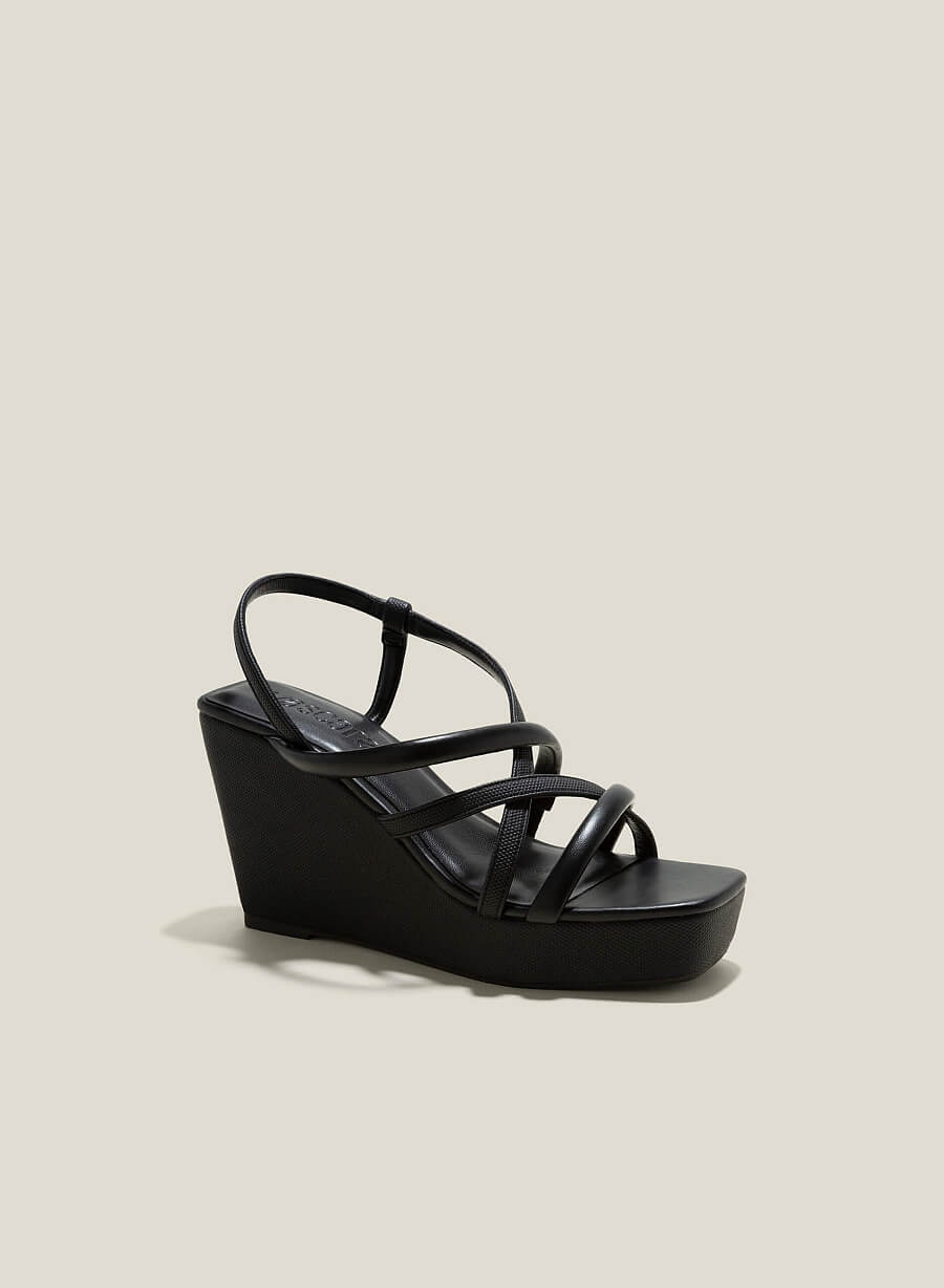 Giày sandal xuồng quai ống phối pu vân cói - SDX 0443 - Màu đen - vascara.com