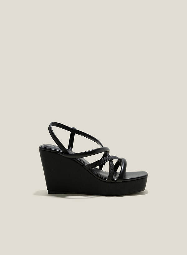 Giày sandal xuồng quai ống phối pu vân cói - SDX 0443 - Màu đen