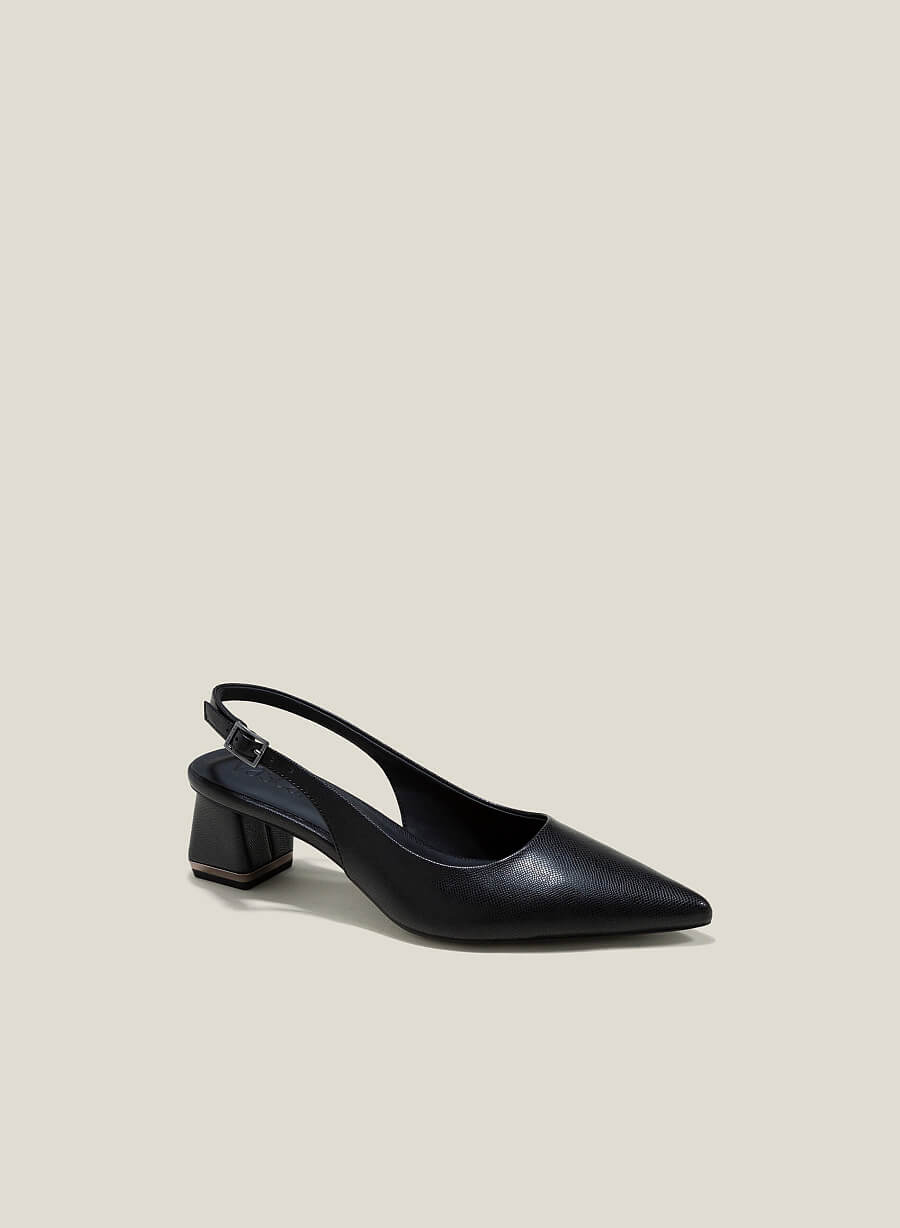 Giày slingback mũi nhọn gót trụ nhấn viền kim loại - BMN 0624 - Màu đen - vascara.com