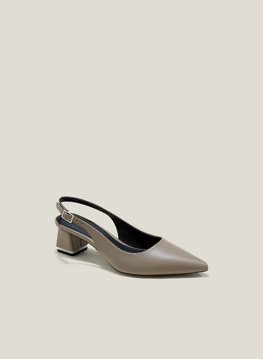 Giày slingback mũi nhọn gót trụ nhấn viền kim loại - BMN 0624 - Màu xám nhạt - vascara.com
