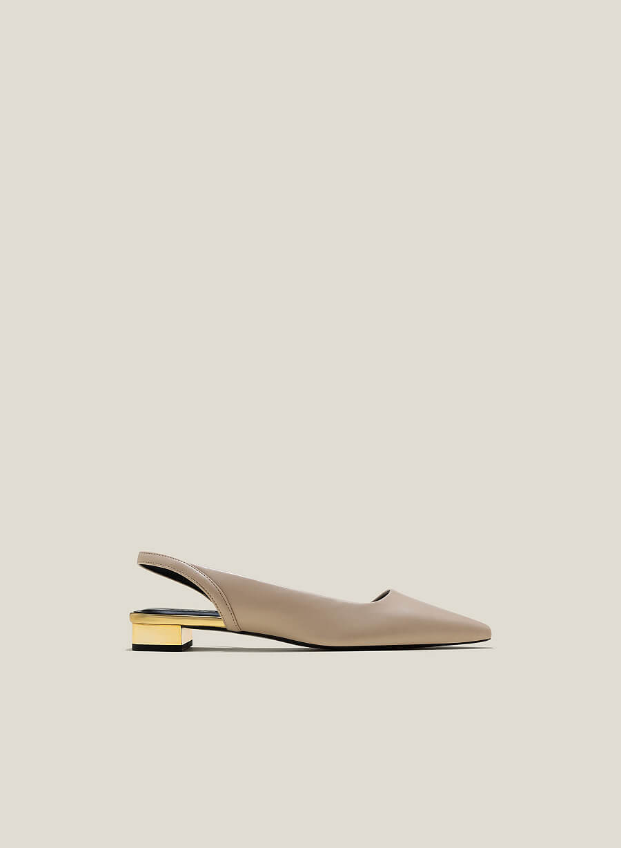 Giày slingback mũi nhọn phối metallic - BMN 0598 - Màu be - VASCARA