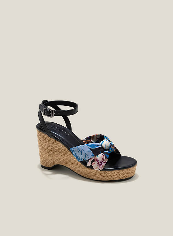 Sandal xuồng vải hoa thắt nơ - SDX 0444 - Màu đen - VASCARA