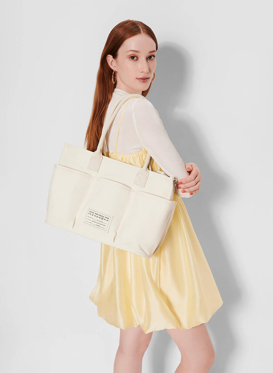 Túi Tote Trenta vải canvas đa ngăn phong cách - TOT 0133 - Màu kem - vascara.com