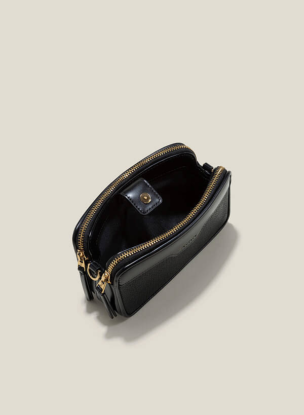 Túi đeo chéo nhấn ngăn kéo đôi - SHO 0233 - Màu đen - VASCARA