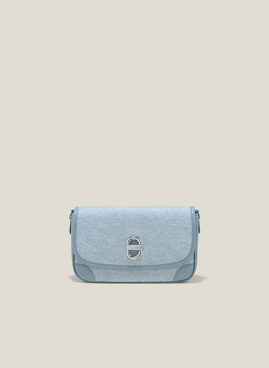 Túi đeo chéo phong cách denim khóa xoay - SHO 0228 - Màu xanh da trời - vascara.com