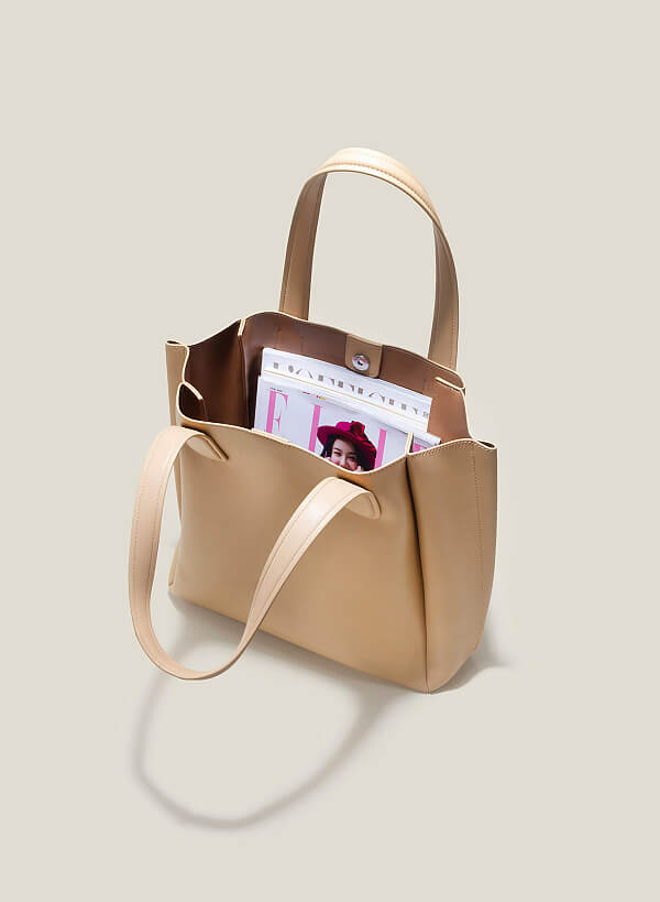 Túi tote over size gấp nếp - TOT 0131 - Màu be - VASCARA