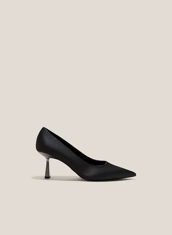 Giày bít mũi nhọn spool heel hiệu ứng aluminium - BMN 0625 - Màu đen