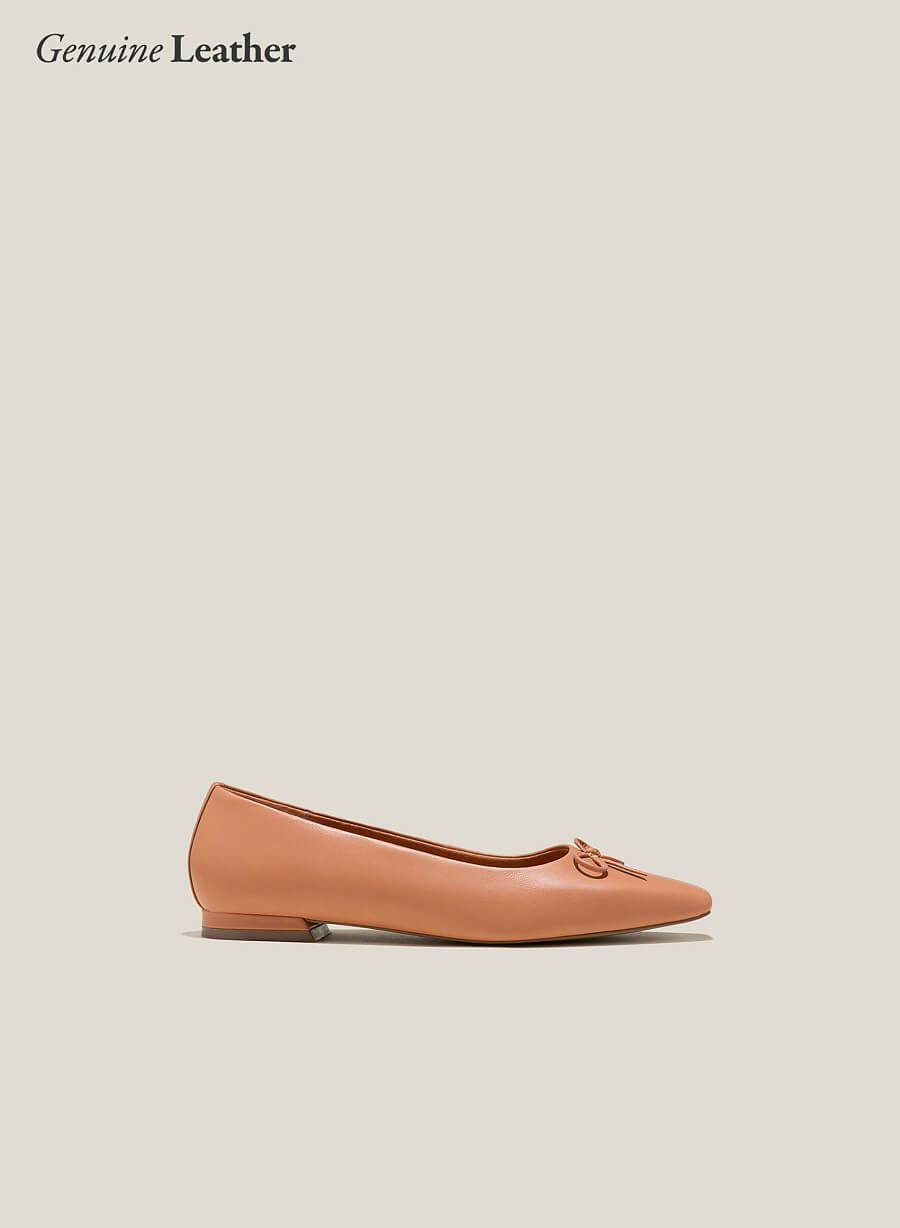 Giày búp bê leather nhấn nơ trang trí