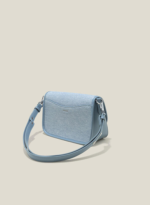 Túi đeo chéo phong cách denim khóa xoay - SHO 0228 - Màu xanh da trời - VASCARA