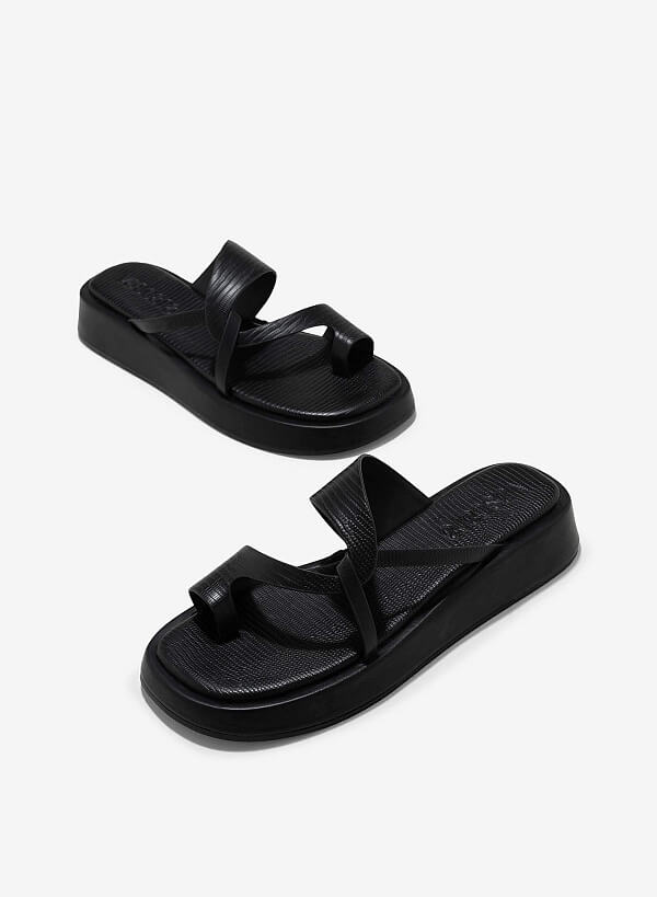 Dép flatform phối vân da kỳ đà - DXP 0197 - Màu đen - VASCARA