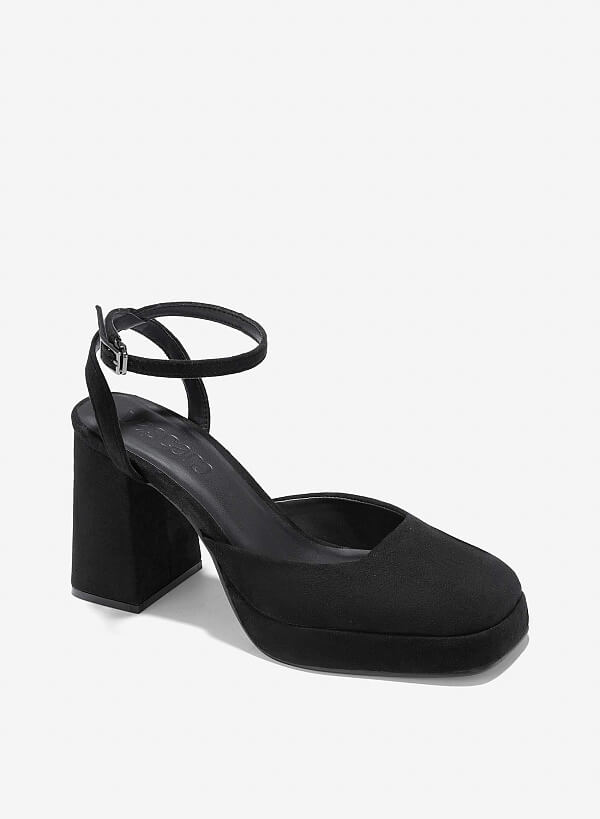 Giày platform bít mũi vuông quai ankle strap - BMN 0645 - Màu đen - VASCARA