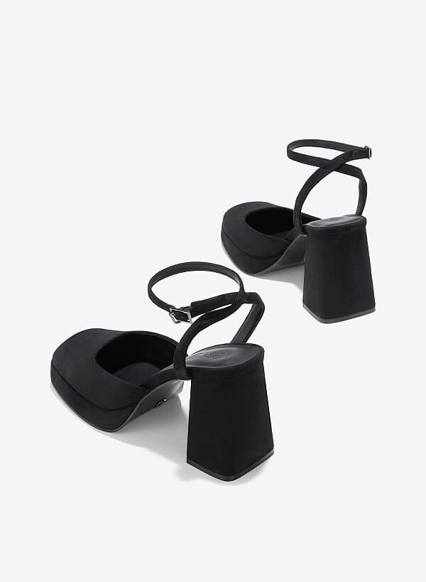 Giày platform bít mũi vuông quai ankle strap - BMN 0645 - Màu đen - VASCARA